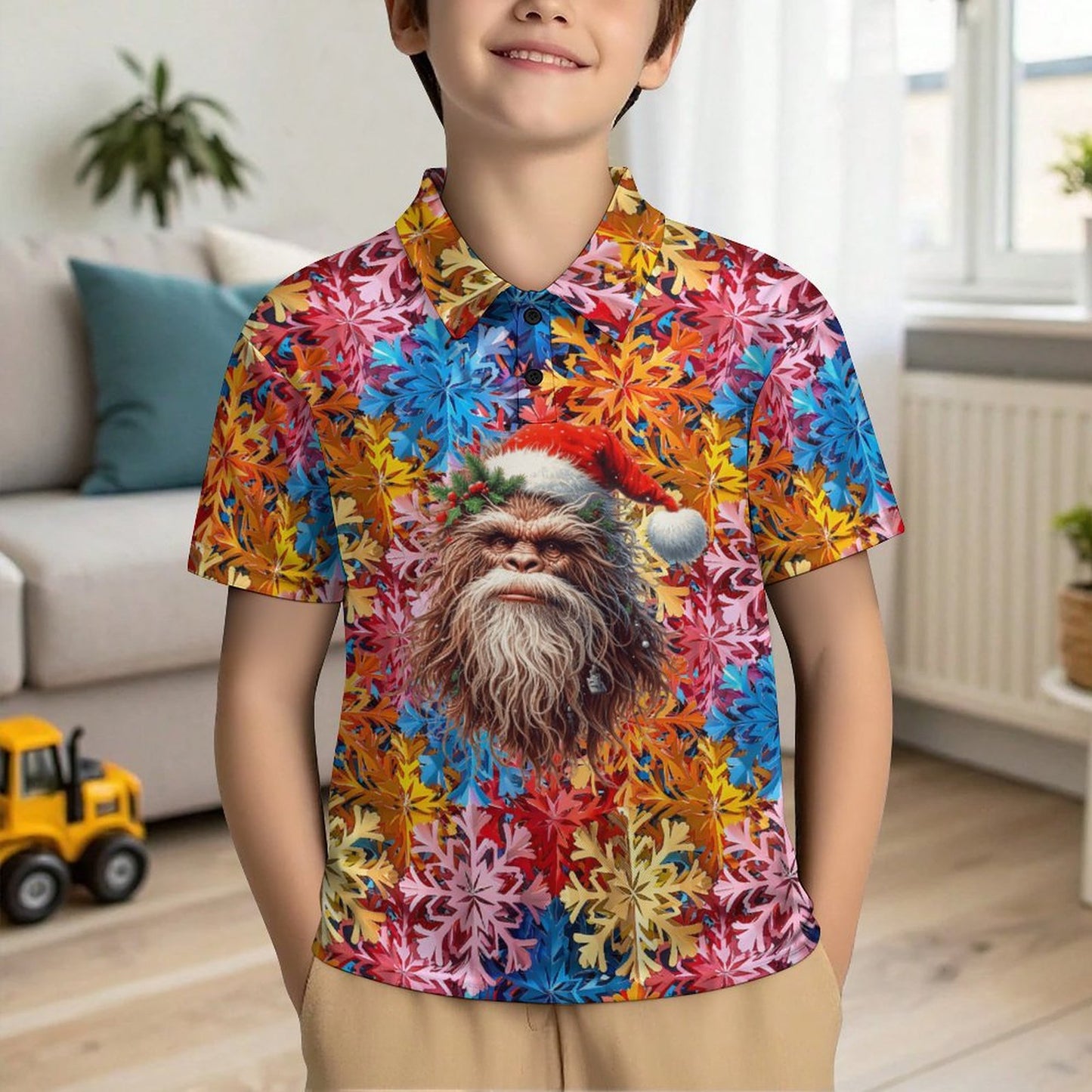 Santa Bigfoot / Sasquatch Santa, Kids Button Down Polo Shirt