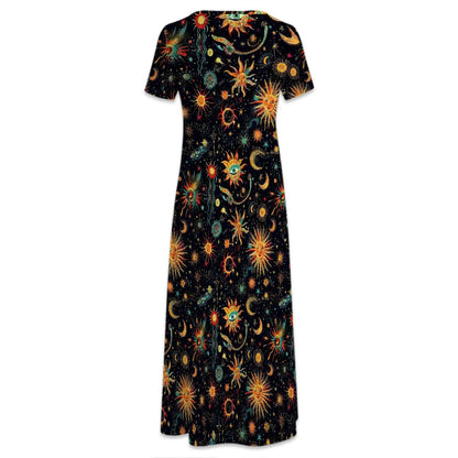 Astronomy Design, Crew Neck Short Sleeve Maxi Dress