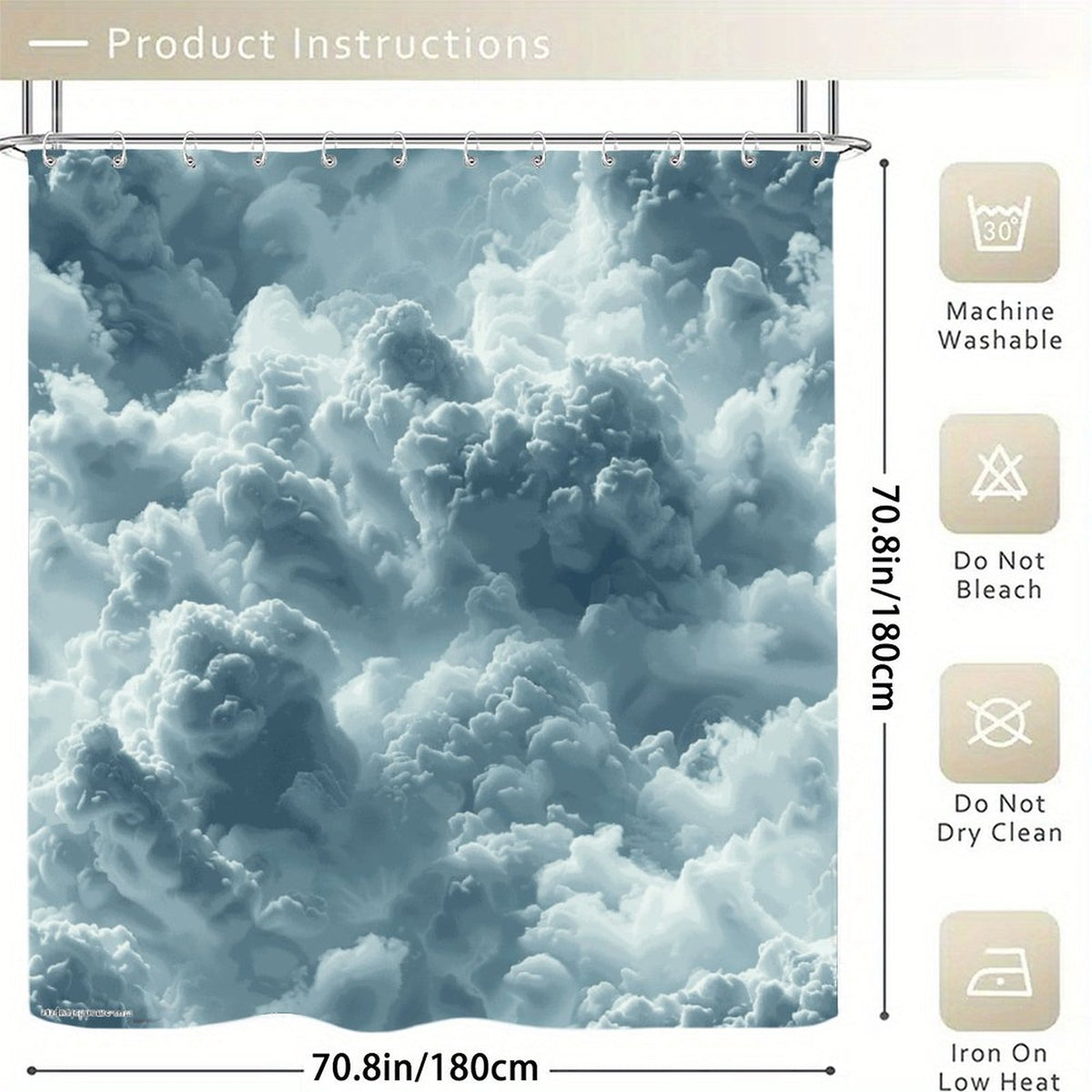 Cloudy Day Waterproof Polyester Shower Curtain