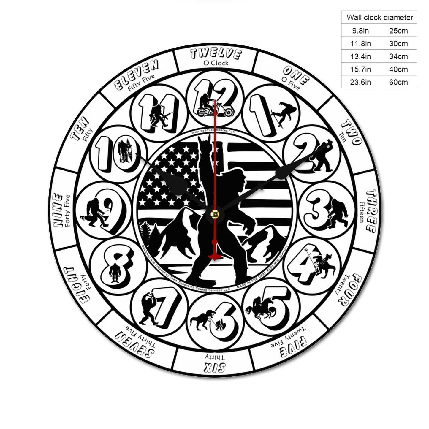 Bigfoot / Sasquatch Themed Wooden Wall Clock- Made in USA