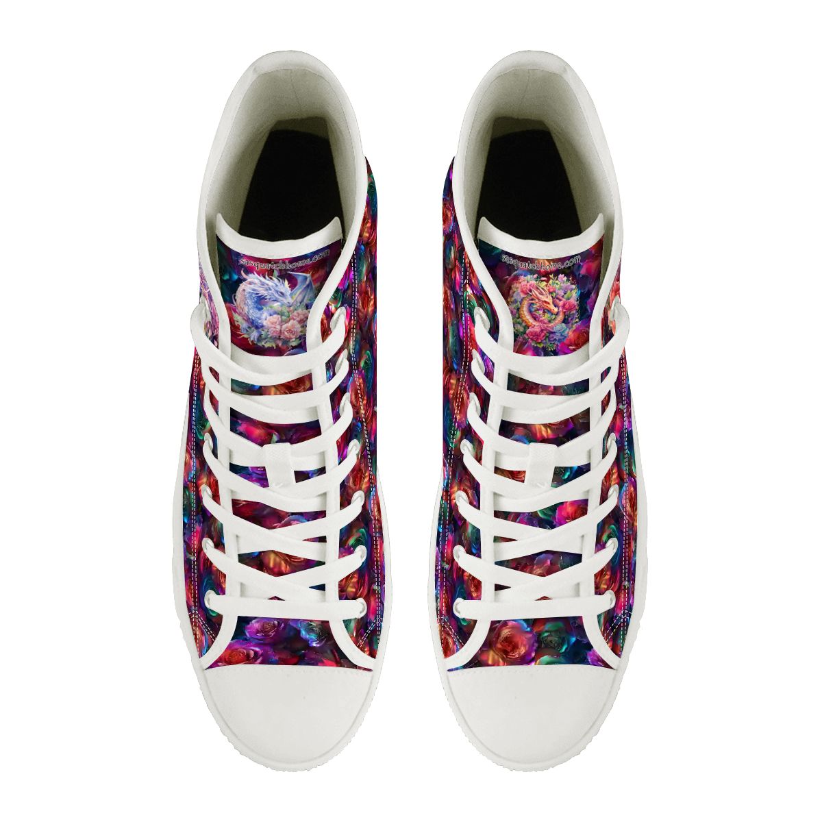 Floral Dragons, Women's High Top Canvas Shoes