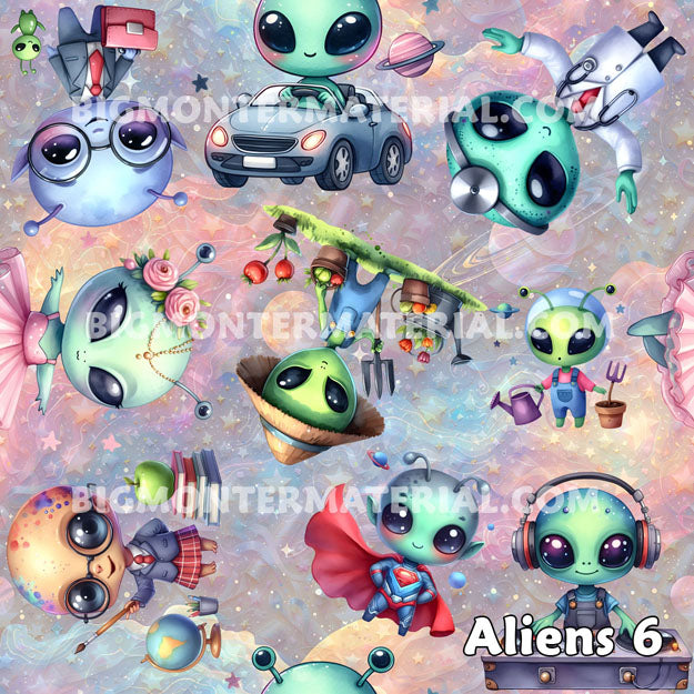 6 Alien Designs, Waterproof Polyester Shower Curtain – Made in the USA – 70.8x70.8”