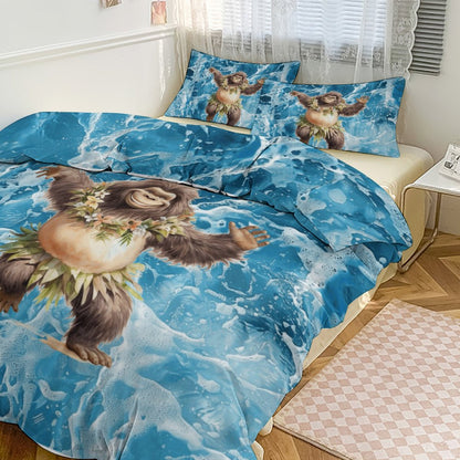 Sasquatch Hula On the Beach 3-Piece Bedding Set-102"x90"/ 259x229cm (Dual-sided Printing)
