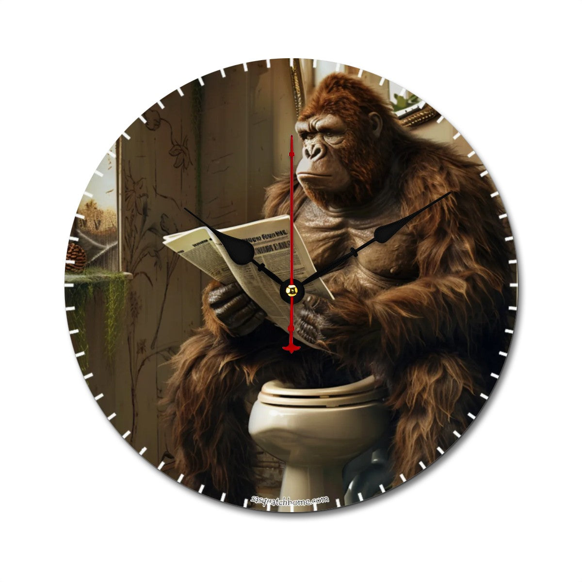 Bigfoot Sasquatch Toilet, Wooden Wall Clock- Made in USA