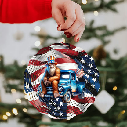 Patriotic Bigfoot, Sasquatch, US Made Hanging Metal 3D Wind Spinner, Ornament - MADE IN USA