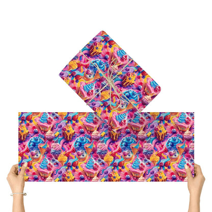 Psychedelic Cupcakes,3 Pack Gift Wrapping Paper Sheets