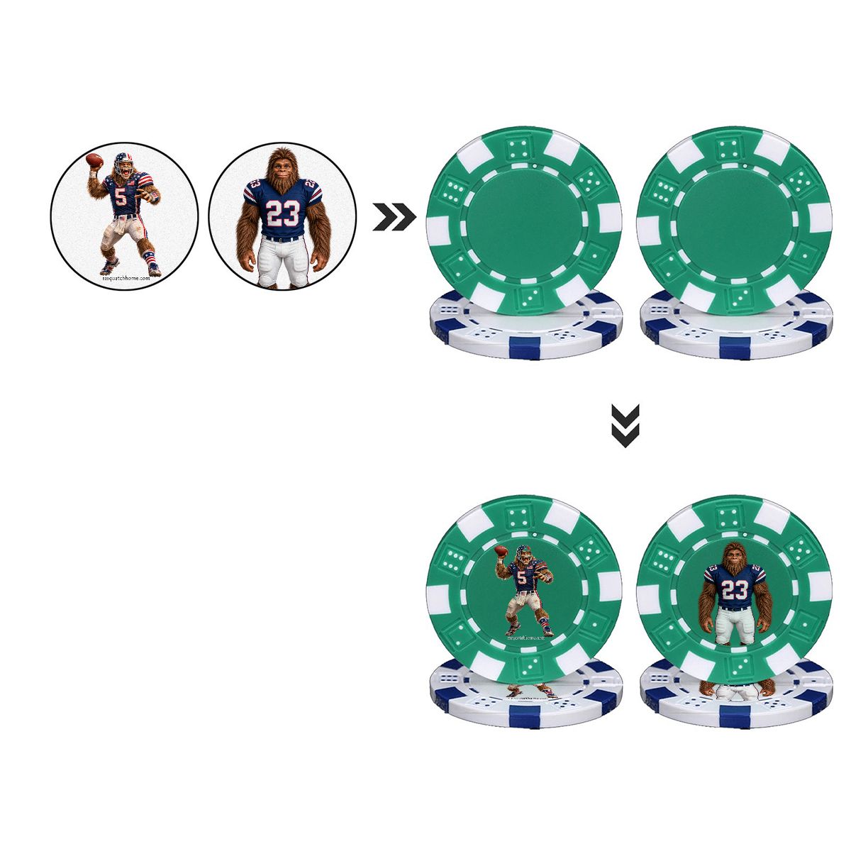 Sasquatch Football 10 Piece Poker Chips Set