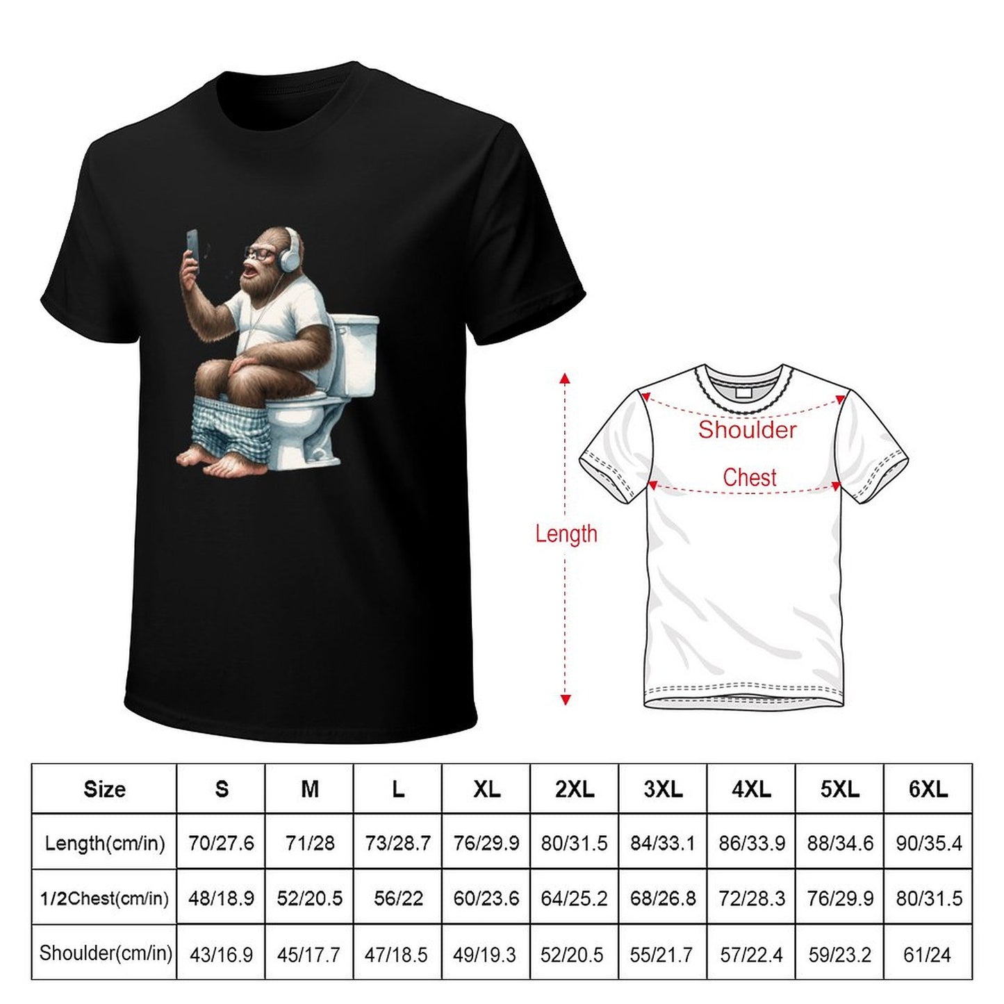Sasquatch, Bigfoot on Toilet -Short Sleeve Cotton T-shirt Men