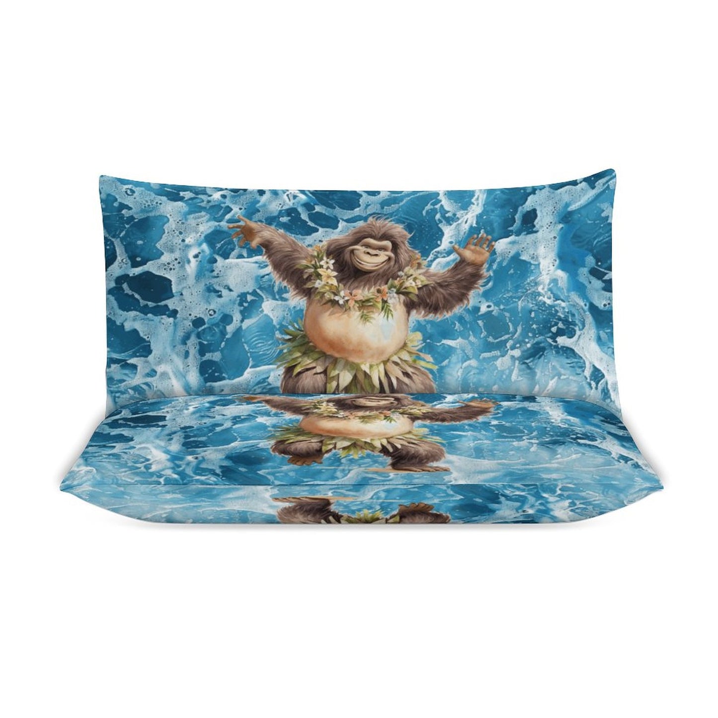 Sasquatch Hula On the Beach 3-Piece Bedding Set-90"x90"/ 229x229cm (Dual-sided Printing)