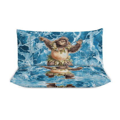 Sasquatch Hula On the Beach 3-Piece Bedding Set-90"x90"/ 229x229cm (Dual-sided Printing)