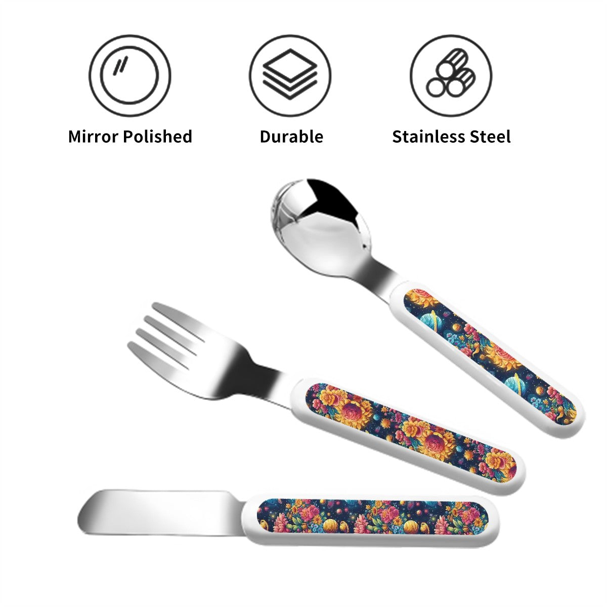 12 Galaxy Space Designs, Kids Cutlery Set Straight Handle