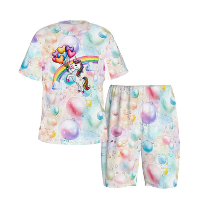 Children’s 2 Piece Short Pajama Set - Rainbow Unicorn Balloons