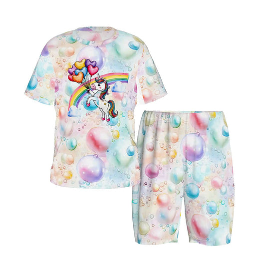 Children’s 2 Piece Short Pajama Set - Rainbow Unicorn Balloons