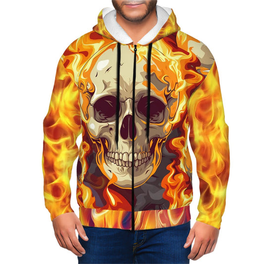 Skull and Fire, Zip-Up Hoodie