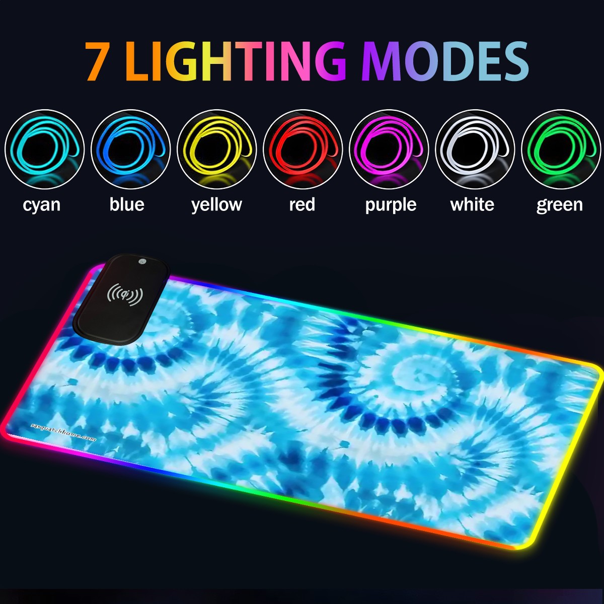 19 Tie Dye Designs, Wireless Charging Gaming Mouse Pads / Mat With Lights - 2 Sizes