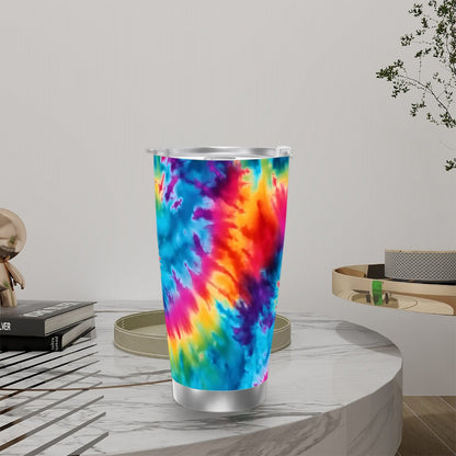 Tie Dye Themed 20 oz Travel Coffee Mug w/ Straw & Brush Options
