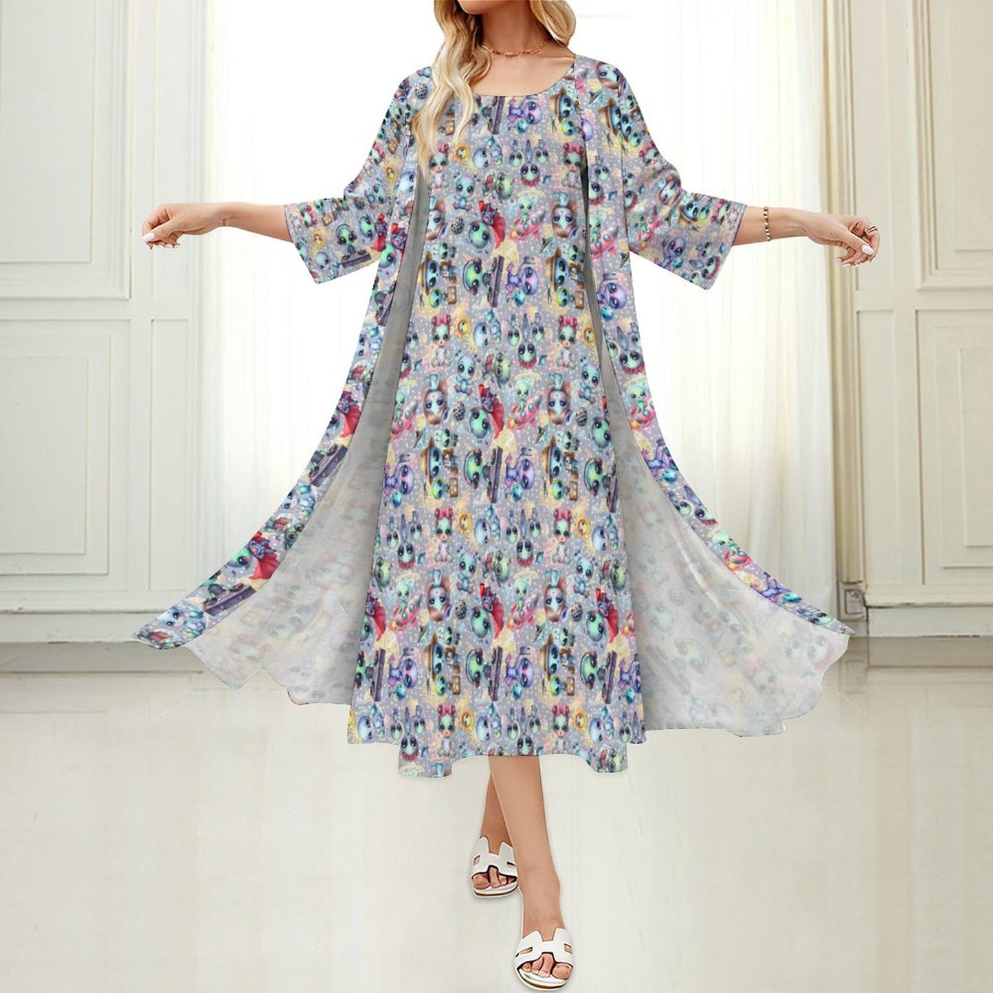 6 Alien Designs, Women’s Long Dress with Cardigan