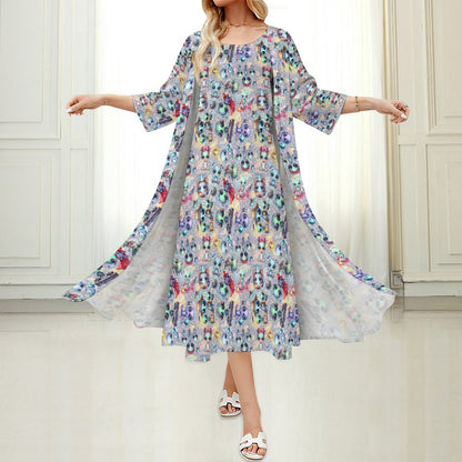 6 Alien Designs, Women’s Long Dress with Cardigan
