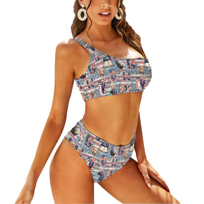 Trump Themed One-Shoulder, High-Waisted Bikini