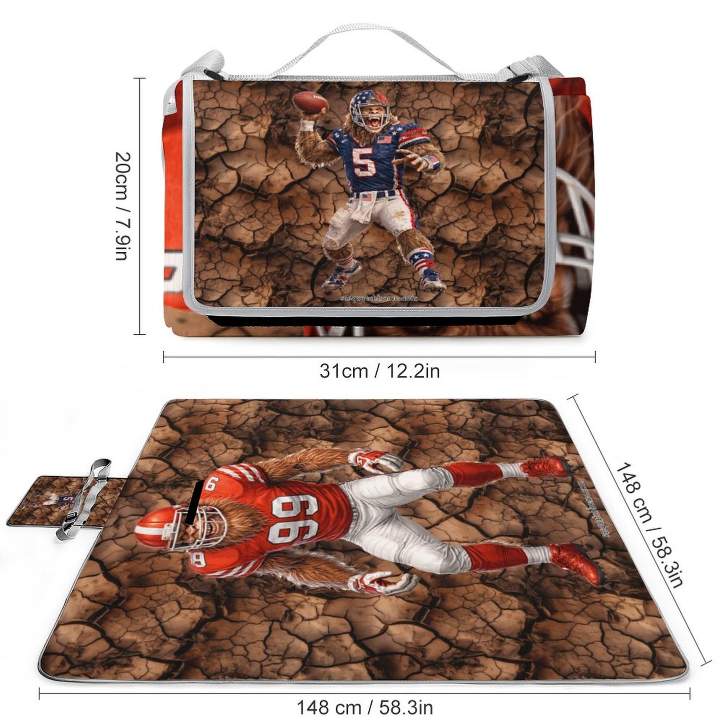 Foldable Zipper Picnic Mat- Blanket 58”x58” w/ Carry Straps
