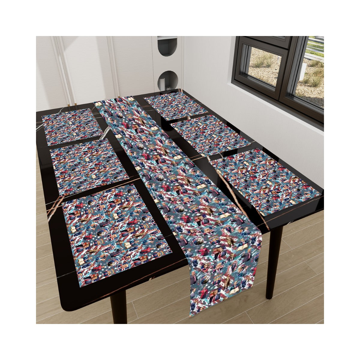 Donald Trump Themed Table Runner, Placemats Set 7 Pieces