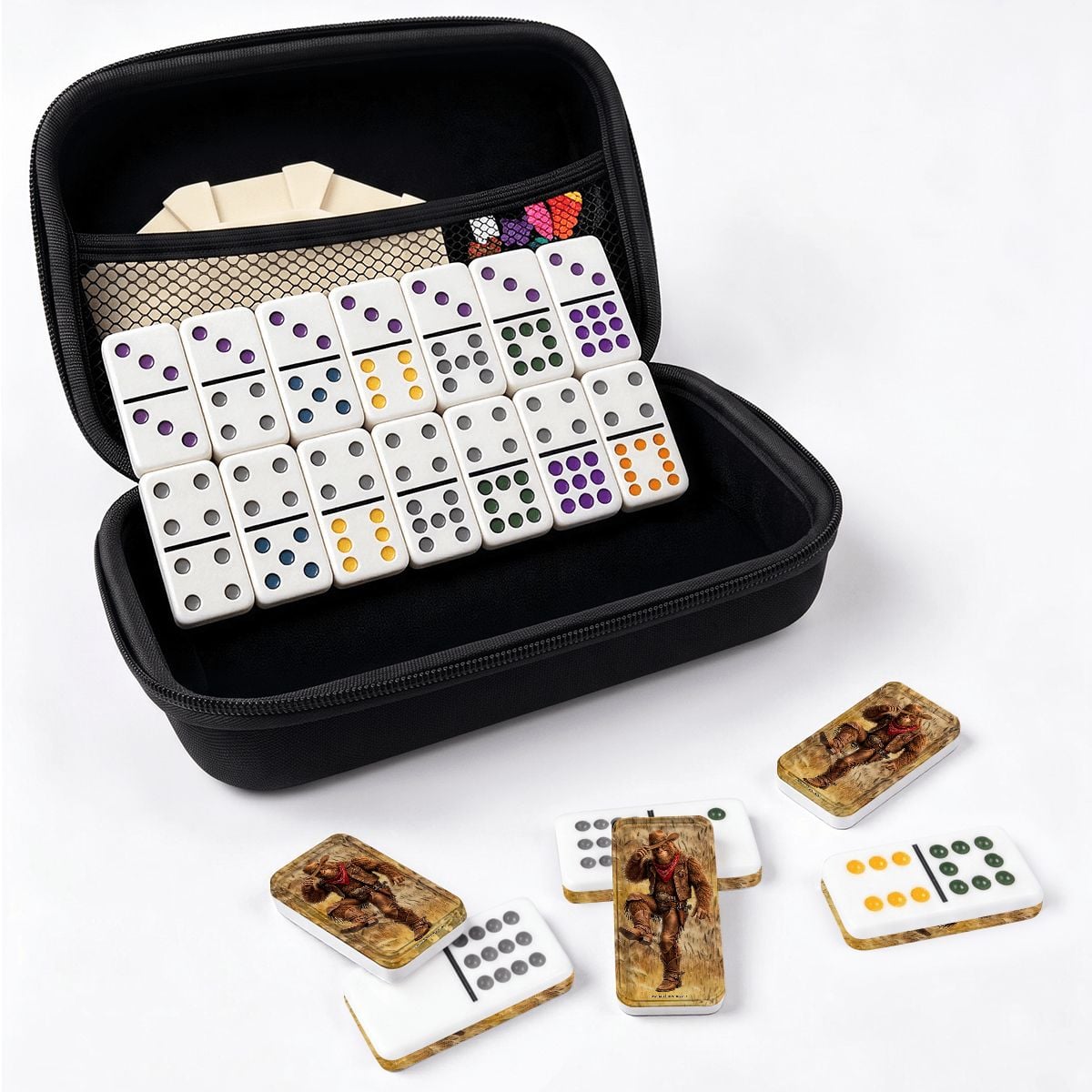 Cowboy Sasquatch Double 12 Mexican Train Dominoes Set