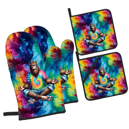 Zen Yoga Sasquatch, Bigfoot,  Set of 4 Oven Mitts & Pot Holders