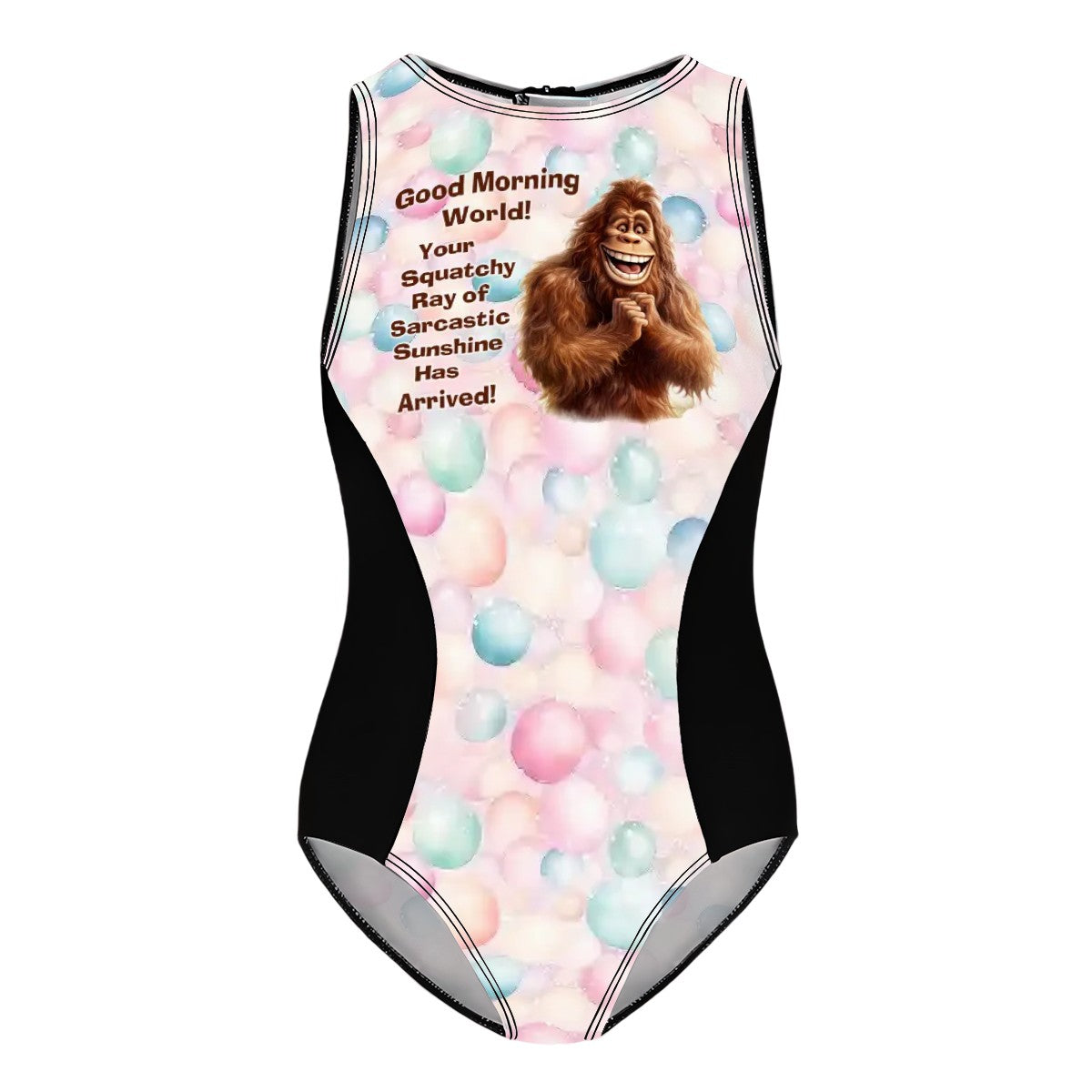 Girl's One Piece Swimsuits, Bigfoot, Sasquatch "Good Morning..."
