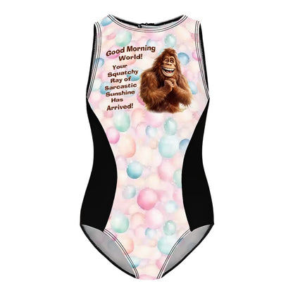 Girl's One Piece Swimsuits, Bigfoot, Sasquatch "Good Morning..."