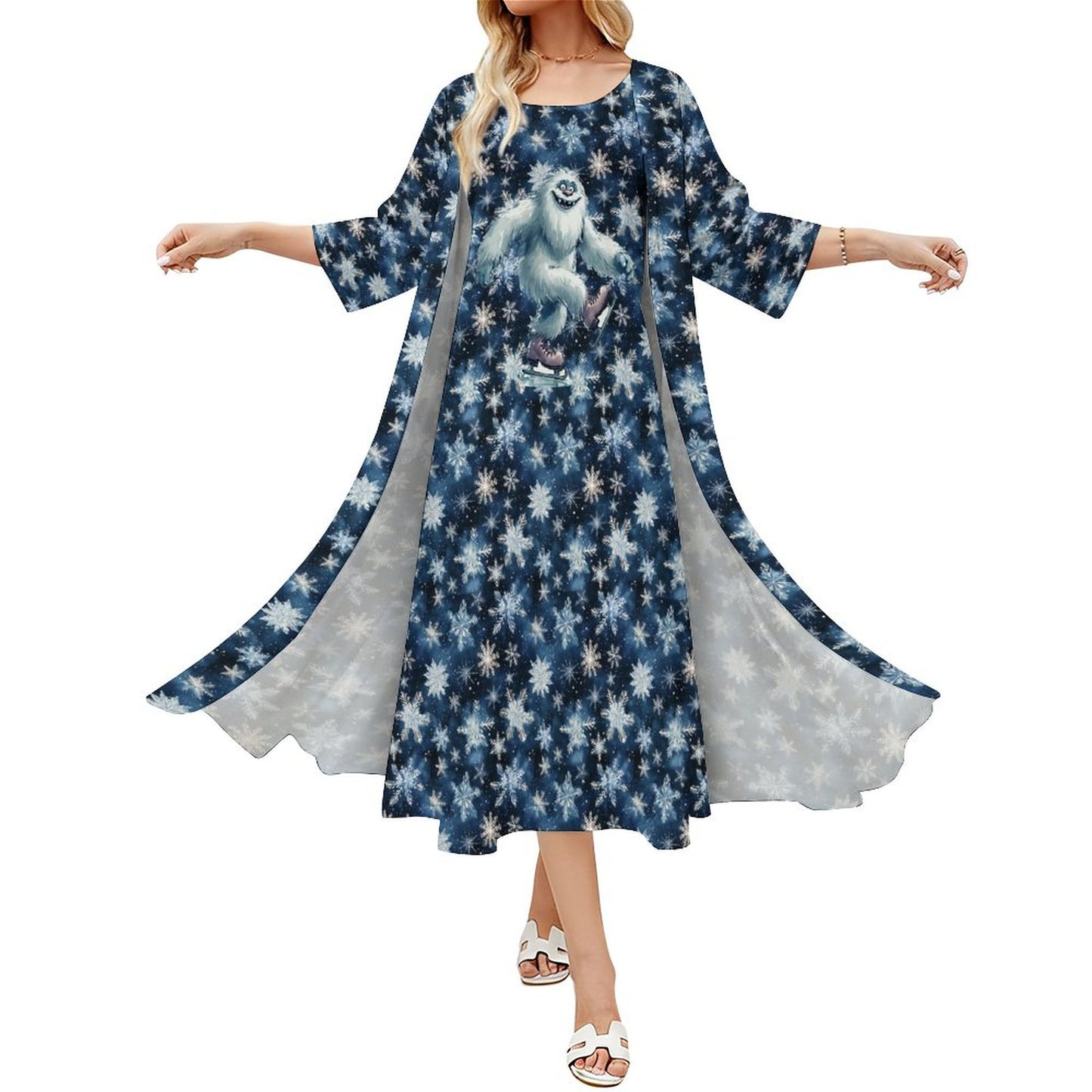 Fun Yeti on Snowflakes, Women’s Long Dress with Cardigan