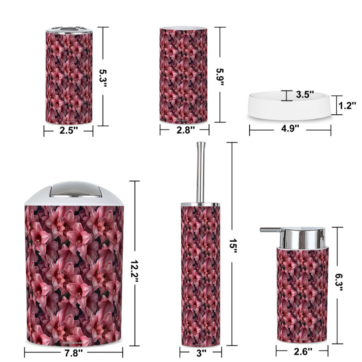 10 Beautiful Flower Designs, 5 Piece Bathroom Décor Set