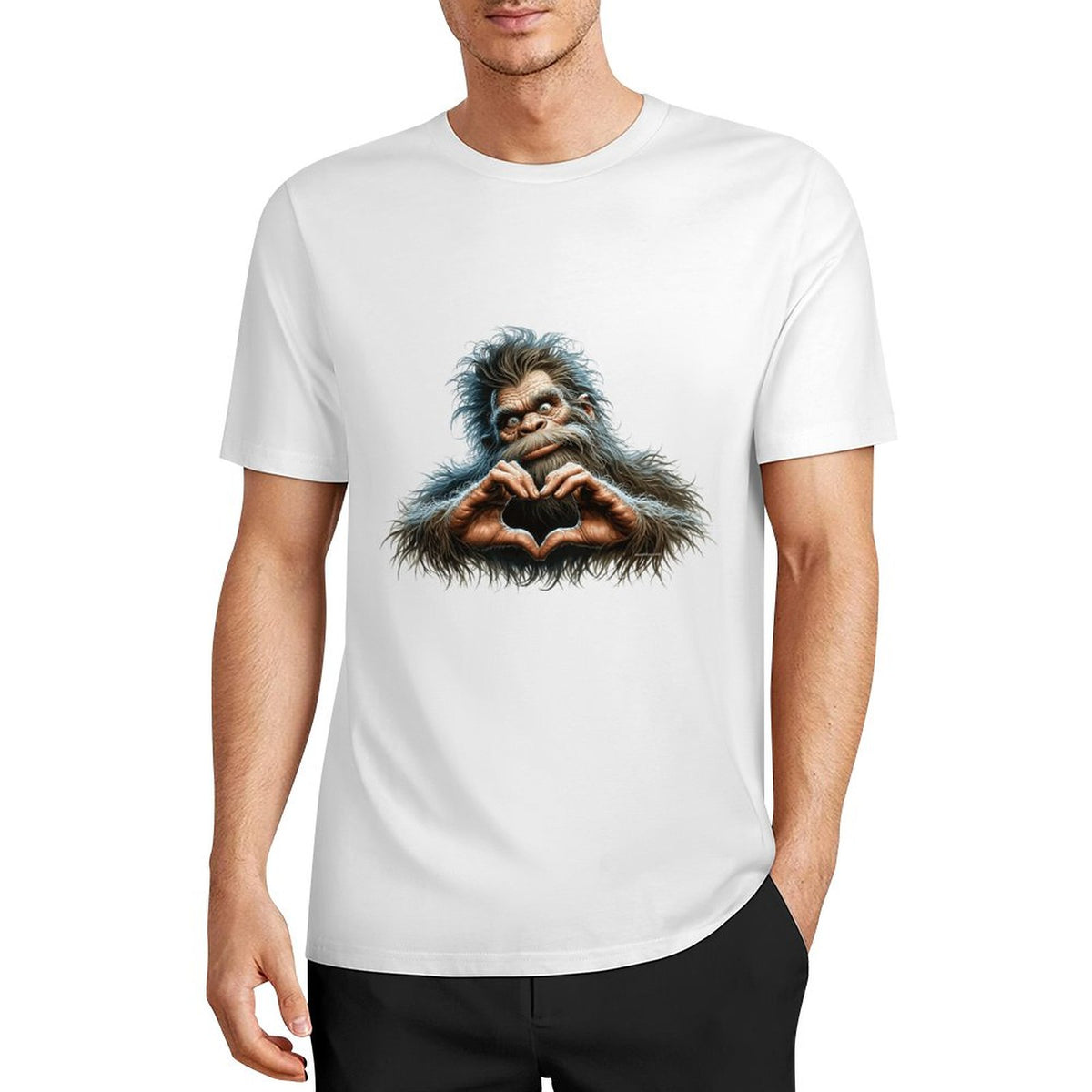 Bigfoot - Sasquatch Heart Hands Short Sleeve Cotton T-Shirt