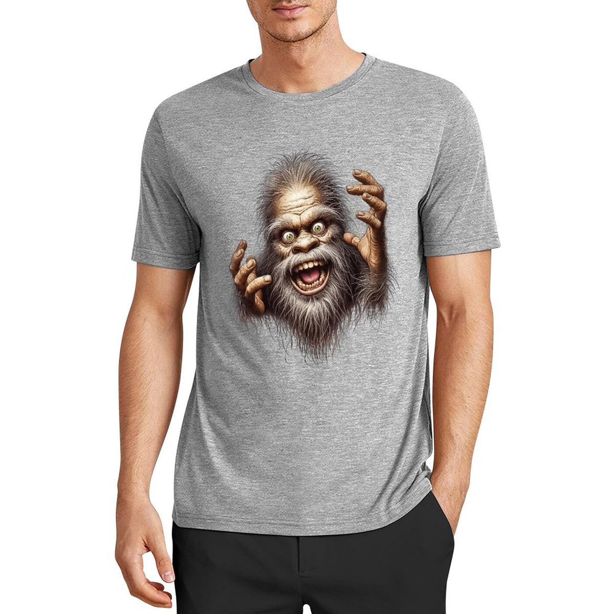 Bigfoot - Sasquatch Crazy Hands Short Sleeve Cotton T-Shirt