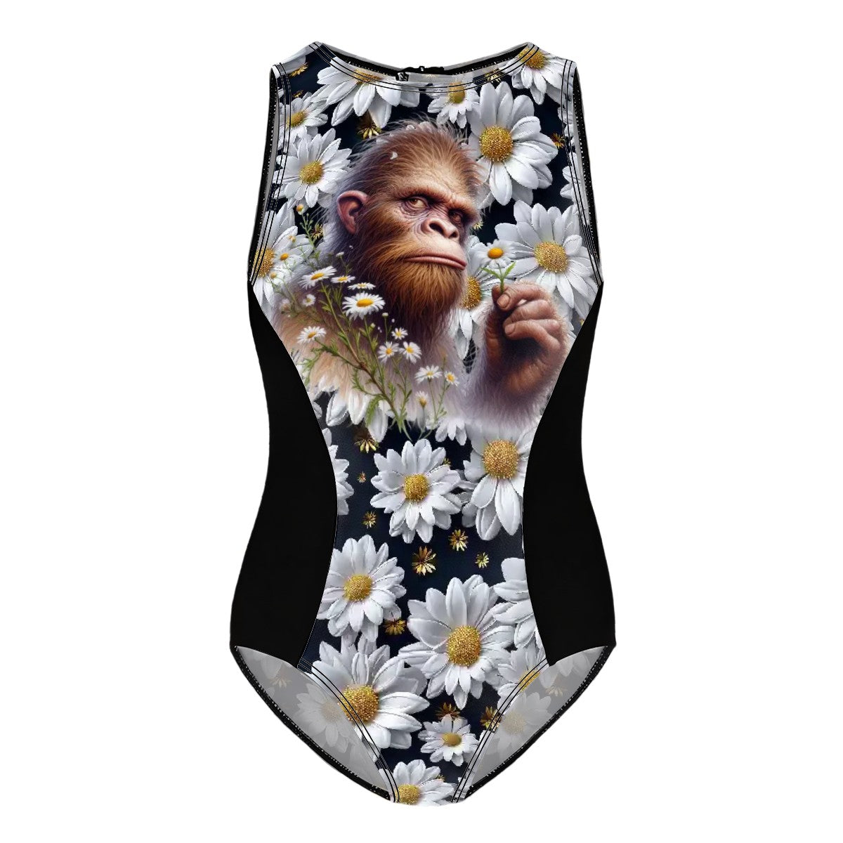 Girl’s One Piece Swimsuits, child swimwear - Bigfoot, Sasquatch, Daisies