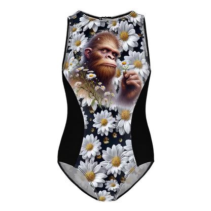 Girl’s One Piece Swimsuits, child swimwear - Bigfoot, Sasquatch, Daisies