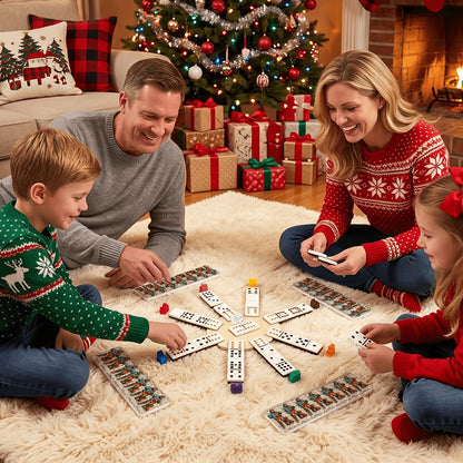 Bigfoot & Dog at Beach Double 12 Mexican Train Dominoes Set