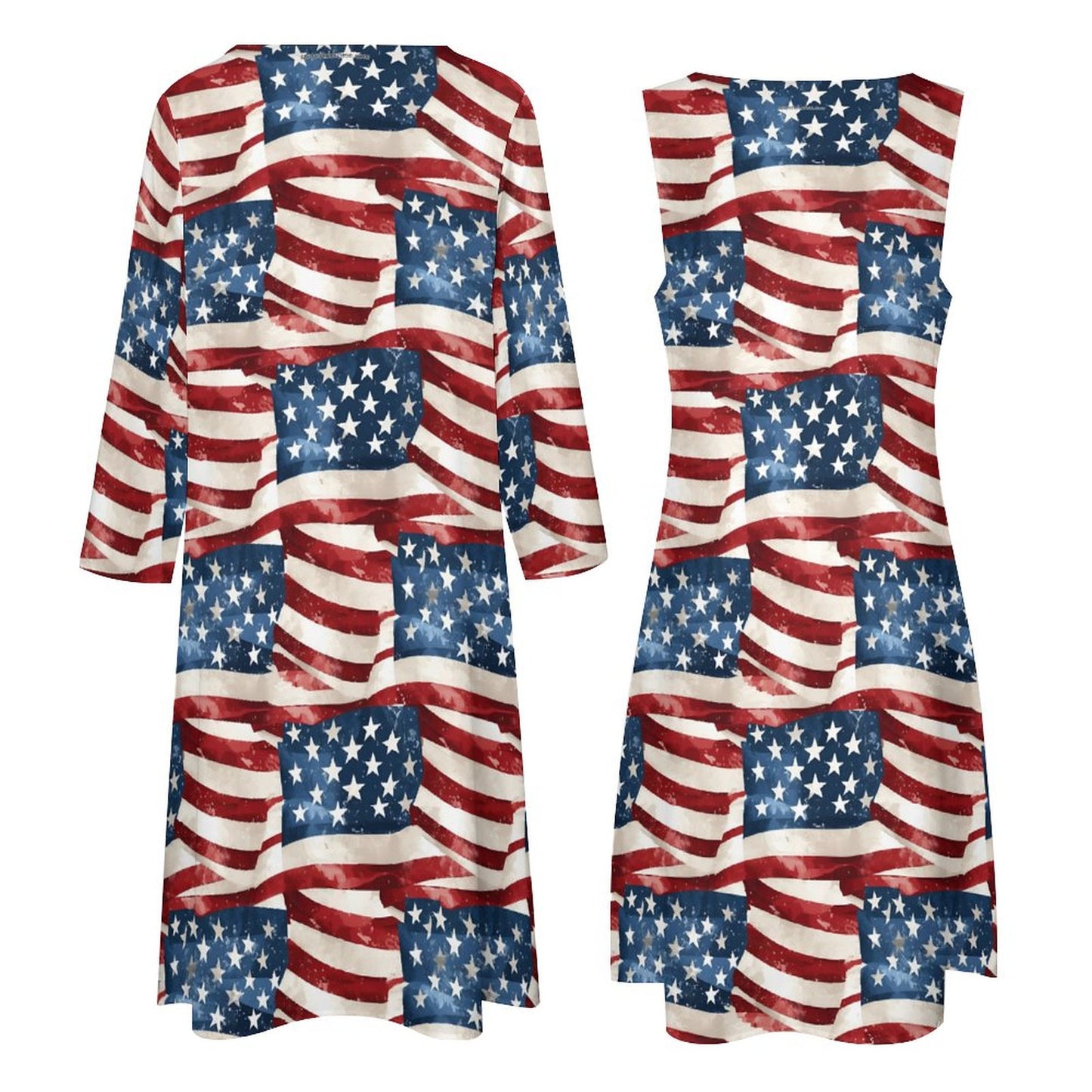 American Flag Women’s Long Dress with Cardigan