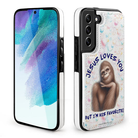 "Jesus Loves You..." Sasquatch, Bigfoot, Samsung S22 Cell Phone Case / Folding Wallet