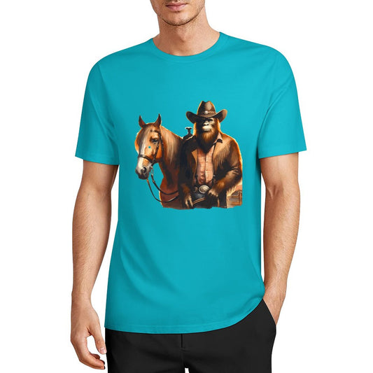Bigfoot - Sasquatch Cowboy w Horse Short Sleeve Cotton T-Shirt