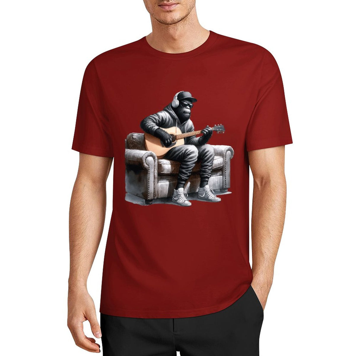 Bigfoot - Sasquatch Play Guitar Short Sleeve Cotton T-Shirt