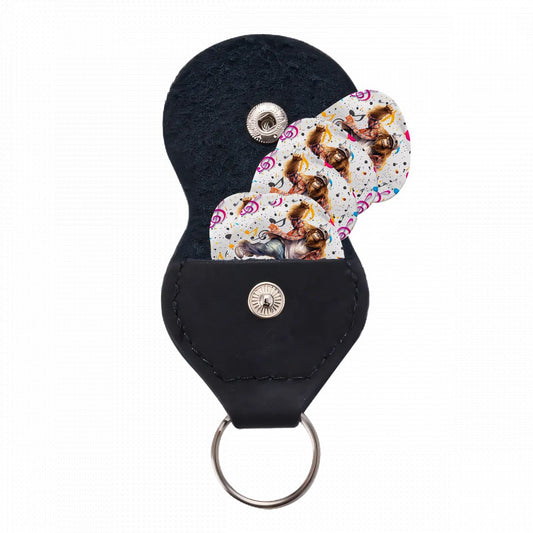6 Guitar Picks with Keychain Snap Case- Dancing Sasquatch Bigfoot – 3 Thicknesses