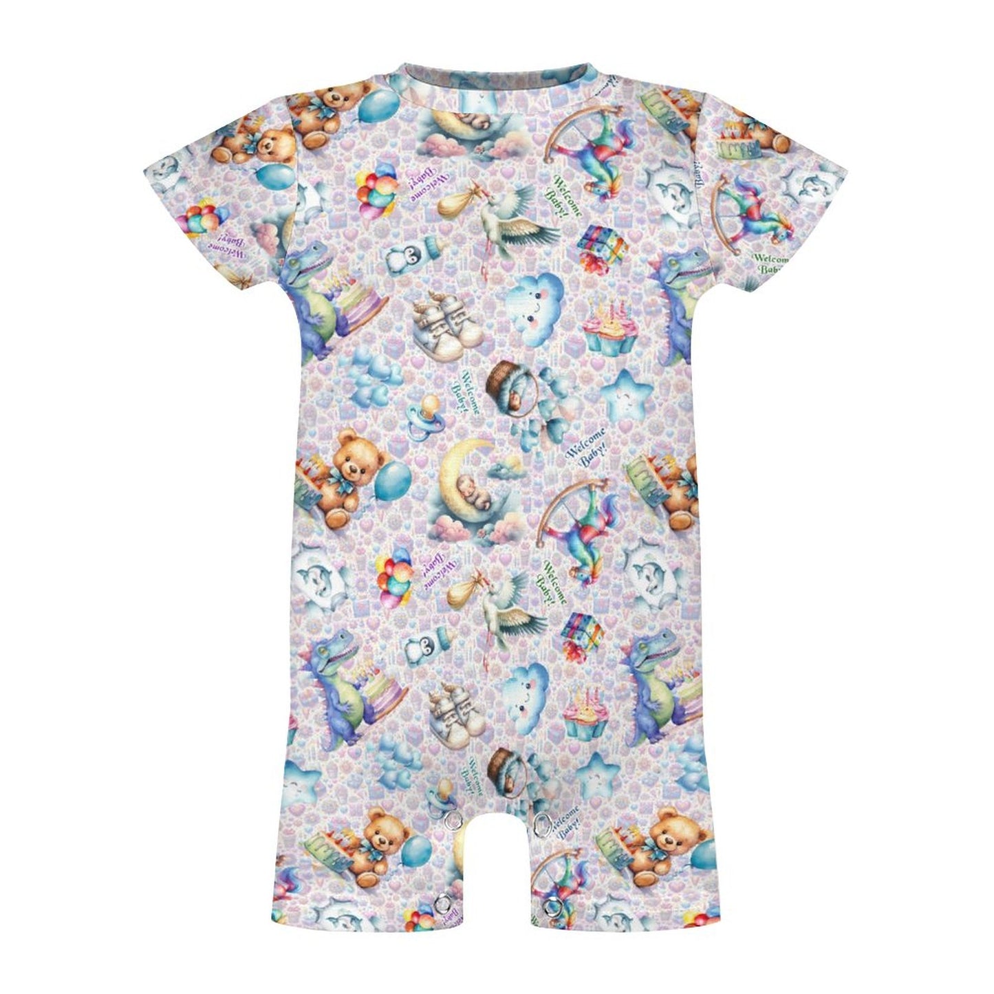 Welcome Baby, Faux Cotton Short Sleeve Baby Bodysuit Romper