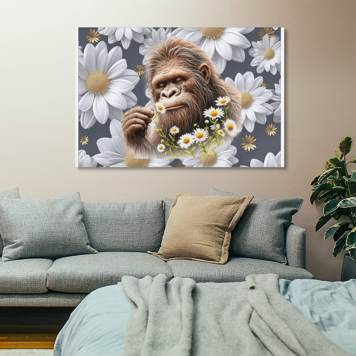 Sasquatch "Smell the Flowers" Hanging Poster (Horizontal 3:2)-12x18 inch/ 8x12 inch