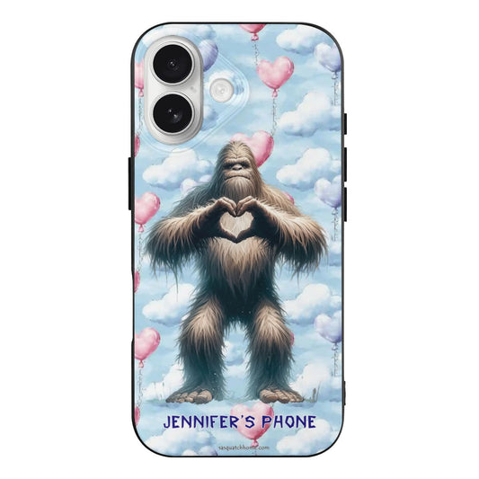 Bigfoot Sasquatch Heart Hands, iPhone 17 TPU Black Phone Case