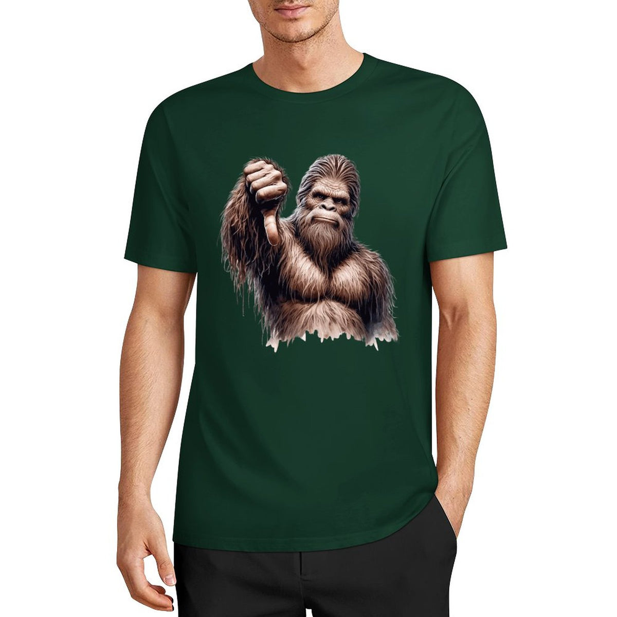 Bigfoot - Sasquatch Thumb Down Short Sleeve Cotton T-Shirt