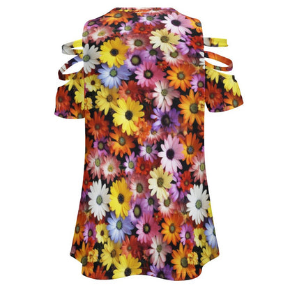 Flowers Women's Zipper T-Shirts, Off shoulder shirt