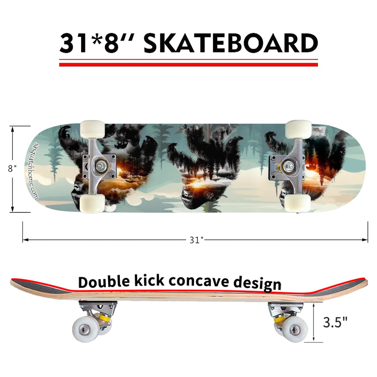 Sasquatch Landscapes, High Density 7 Layer Skateboard, Made In USA