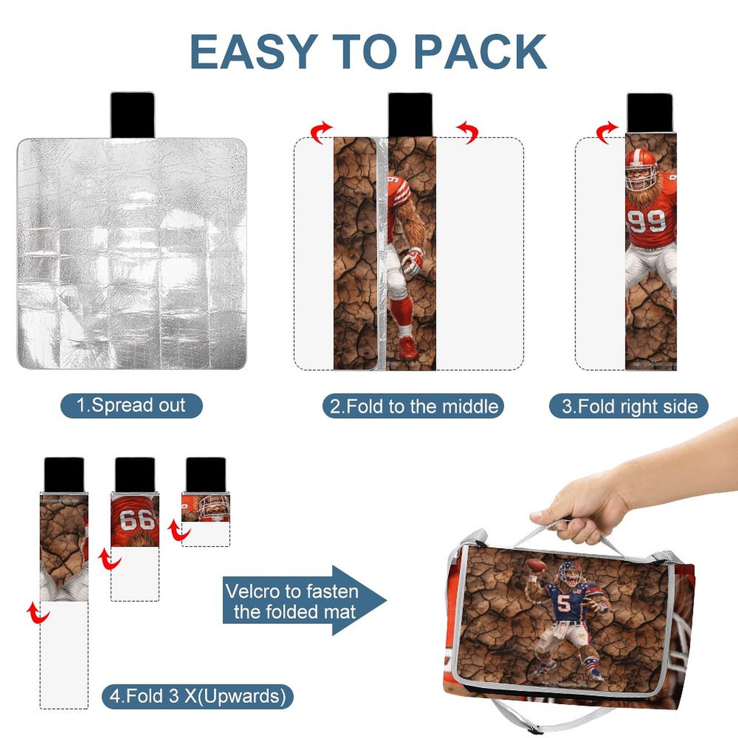 Foldable Zipper Picnic Mat- Blanket 58”x58” w/ Carry Straps