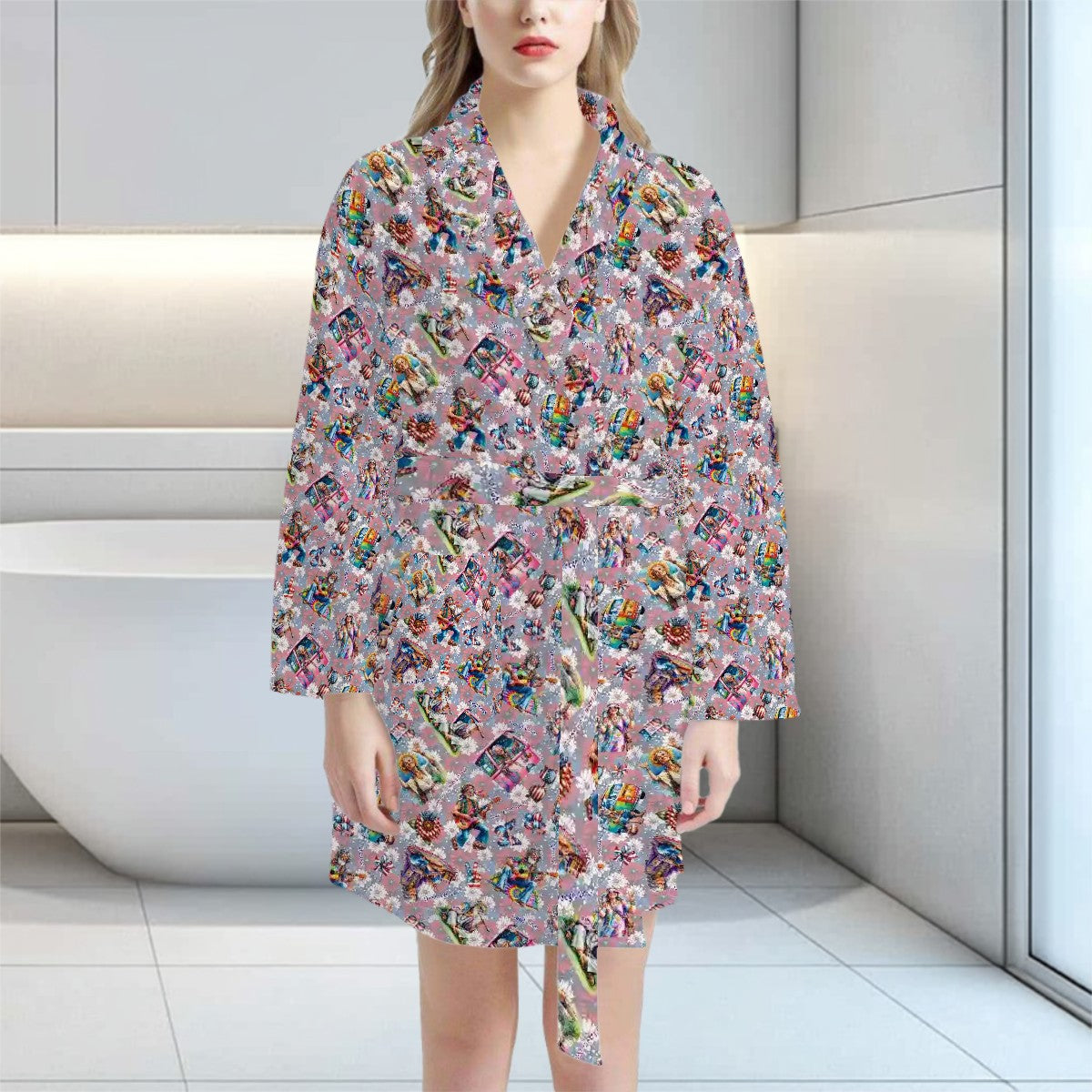 8 Patriot Designs / Animals, Women’s Bath Robe 33.5” Long