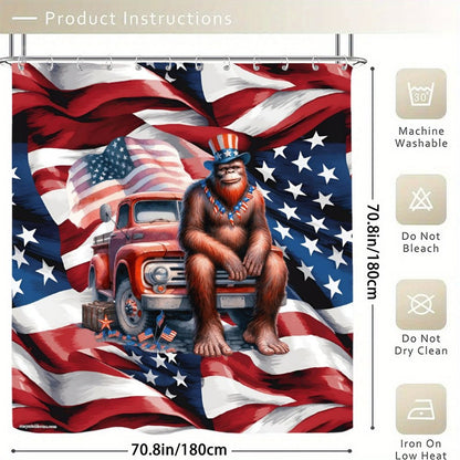 Patriot Bigfoot Sasquatch, Waterproof Polyester Shower Curtain – Made in the USA – 70.8x70.8”